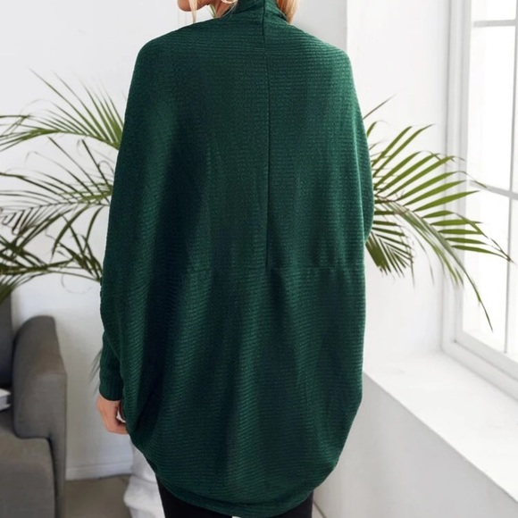 Dark Green Rib Knit Batwing Cardigan in S - Picture 2 of 4